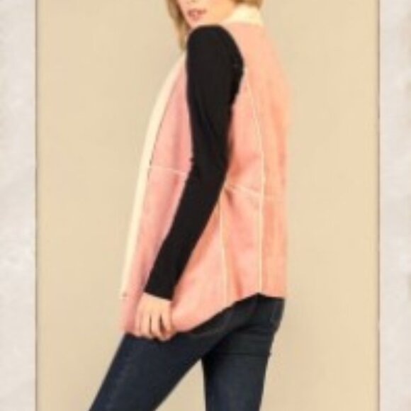 Dusty Pink and Cream Faux Suede Open Front Vest - Picture 2 of 5